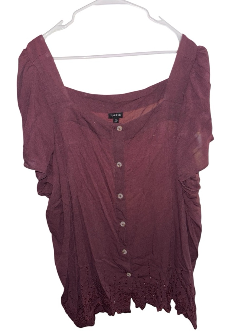 torrid Mauve/Purple Button-Front Square Neck Blouse